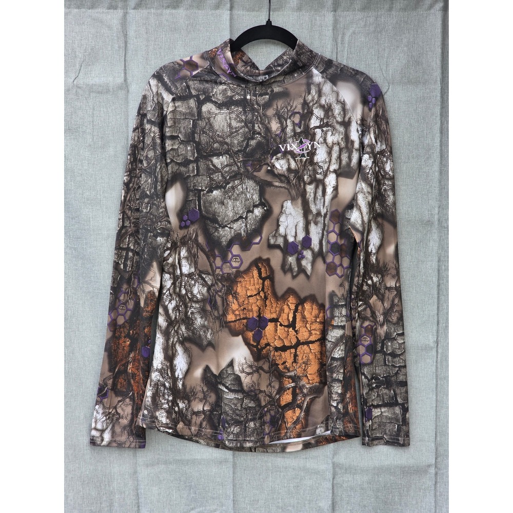 Treezyn Vixzyn Womens Camo Long Sleeve Performance Shirt Large Mock Neck Purple